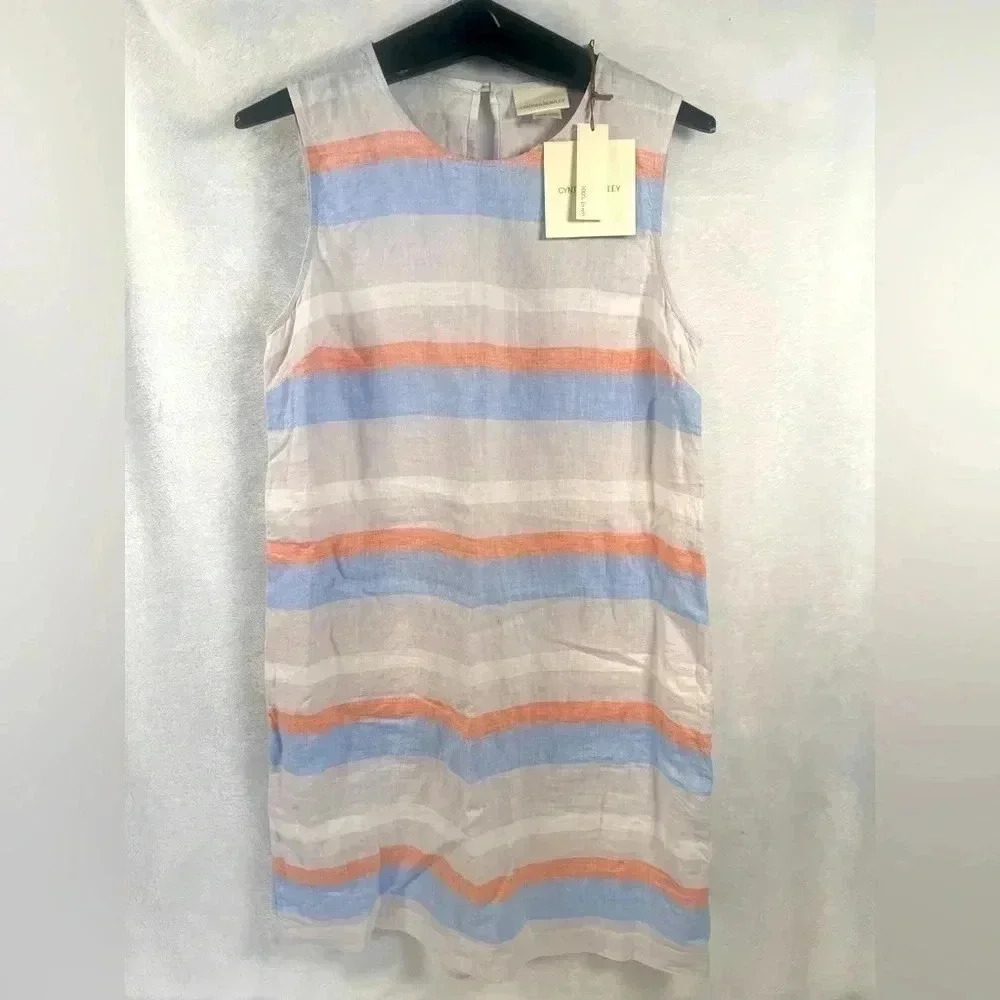 Cynthia Rowley Linen Colorblock Striped Sleeveless Shift Dress